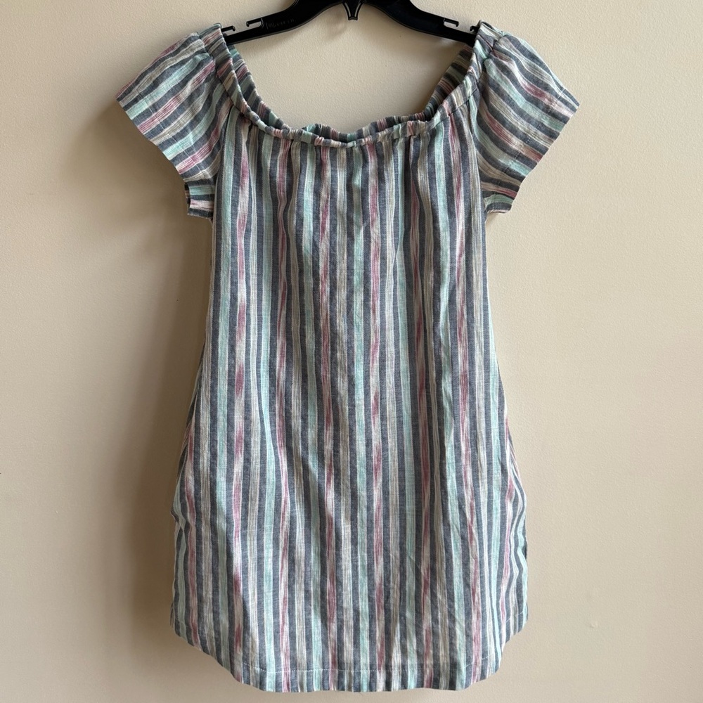 Plum Pretty Sugar Striped Off-Shoulder Dress with Pockets Cotton Medium
